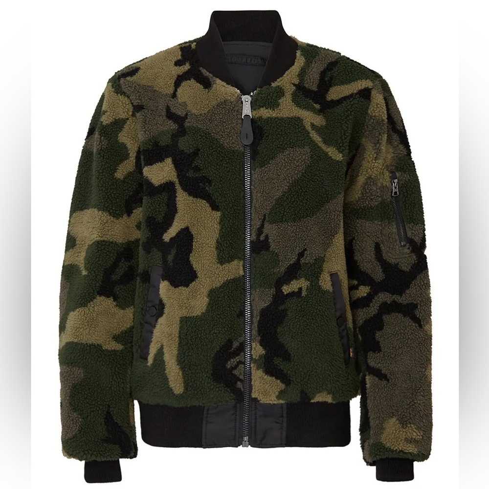 Alpha Industries Women's Camo Sherpa Flight Bomber Jacket - Green Camo